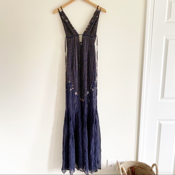 Free People Blue Embellished Maxi Dress 